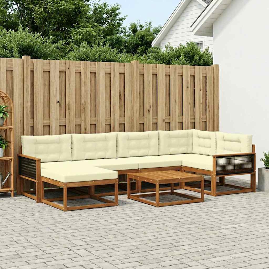Set di divani da esterno con cuscino 7 pcs Naturale e Crema | homemem39