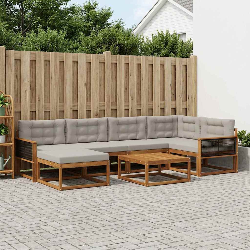 Set di divani da esterno 7 pcs Naturale e Grigio Chiaro | homemem39