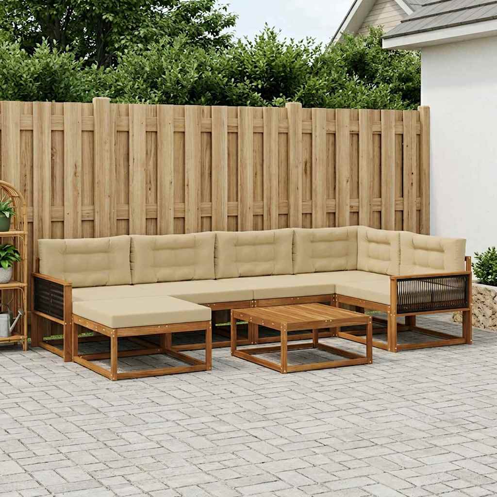 Set di divani da esterno con cuscino 7 pcs Naturale e Beige | homemem39
