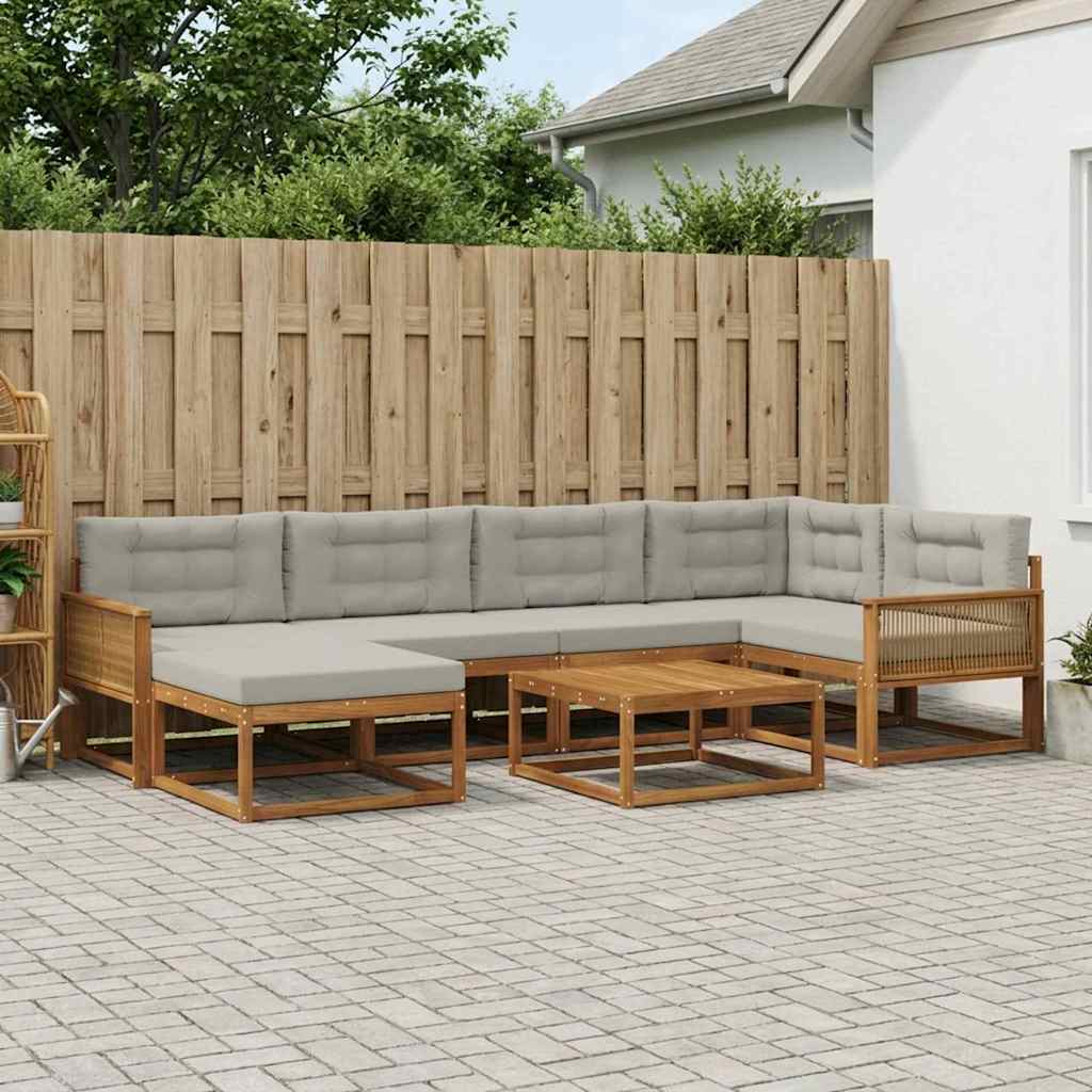 Set di divani da esterno 7 pcs Naturale e Grigio Chiaro | homemem39