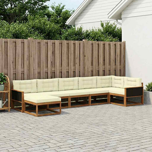 Set di divani da esterno con cuscino 7 pcs Naturale e Crema