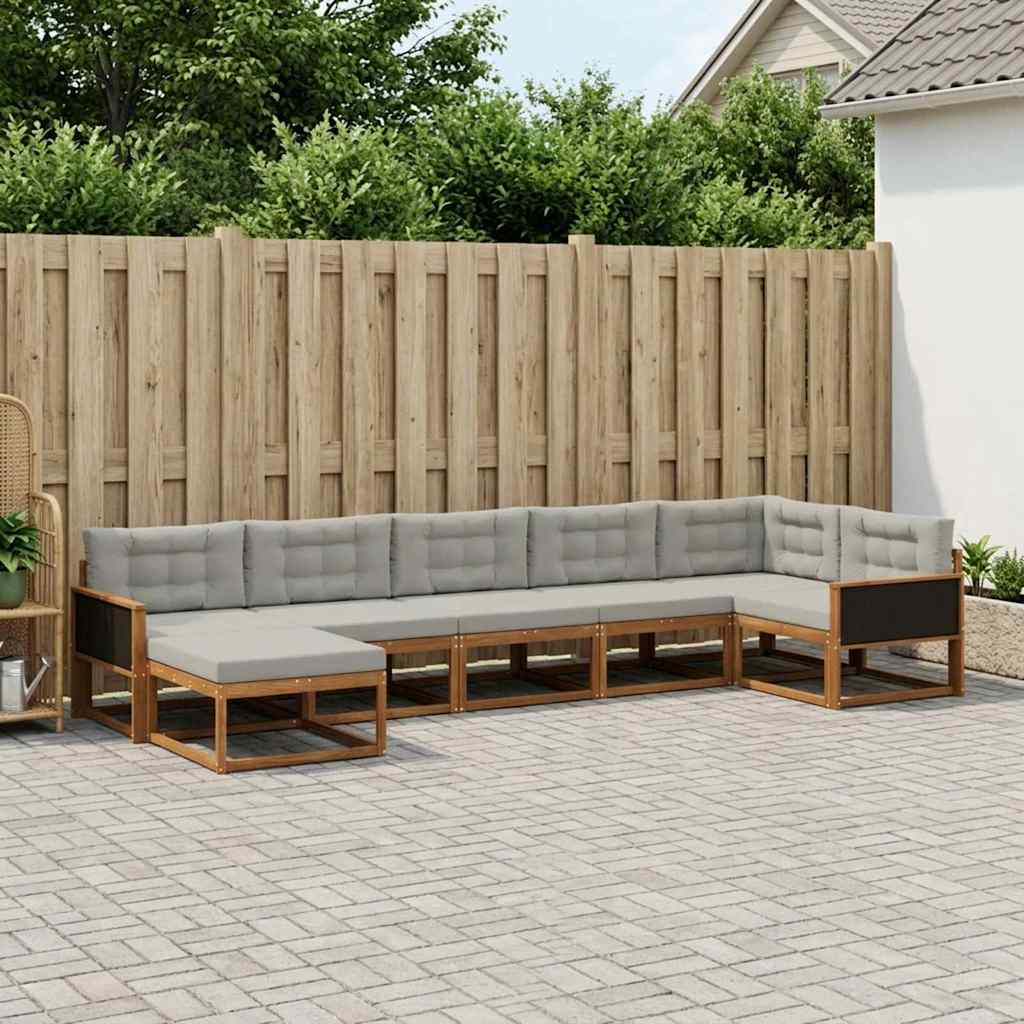 Set di divani da esterno 7 pcs Naturale e Grigio Chiaro | homemem39