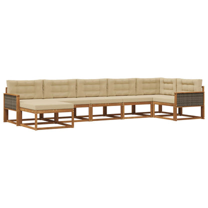 Set di divani da esterno con cuscino 7 pcs Naturale e Beige | homemem39