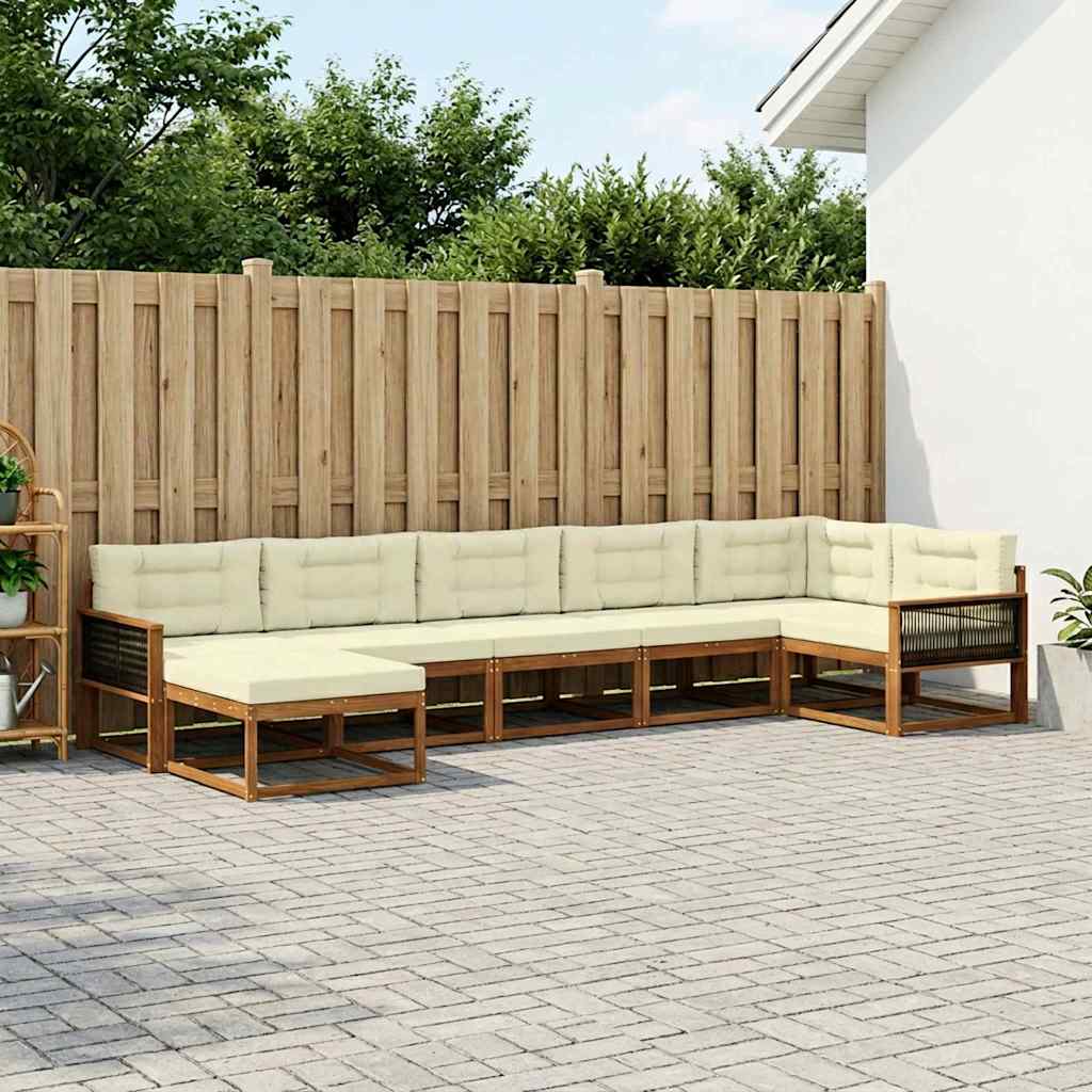 Set di divani da esterno con cuscino 7 pcs Naturale e Crema | homemem39
