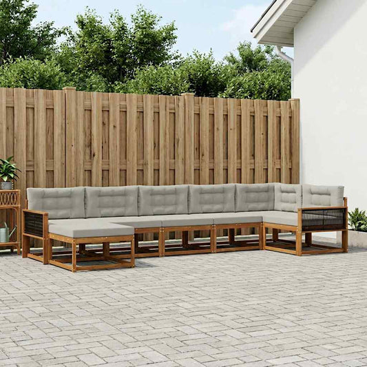 Set di divani da esterno 7 pcs Naturale e Grigio Chiaro | homemem39