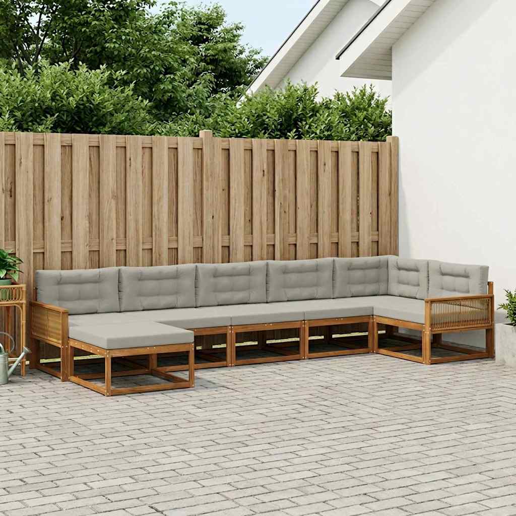 Set di divani da esterno 7 pcs Naturale e Grigio Chiaro