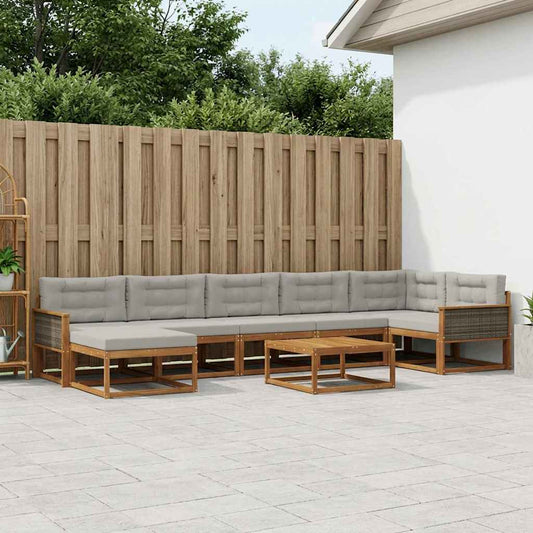 Set di divani da esterno 8 pcs Naturale e Grigio Chiaro