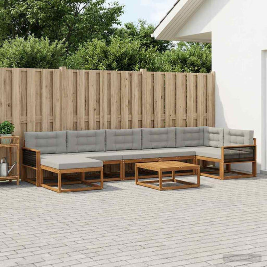Set di divani da esterno 8 pcs Naturale e Grigio Chiaro