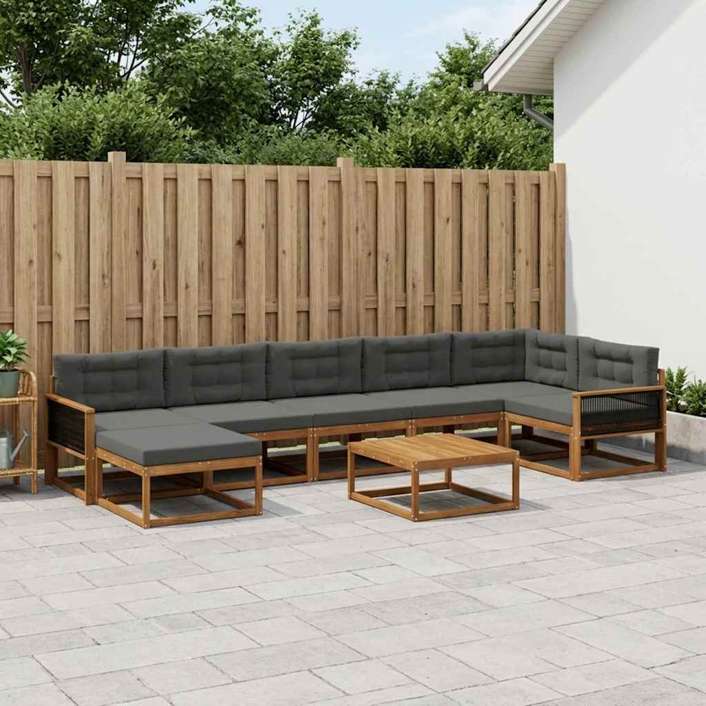 Set di divani da esterno con cuscino 8 pcs Naturale e Antracite | homemem39