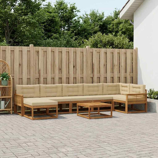 Set di divani da esterno con cuscino 8 pcs Naturale e Beige