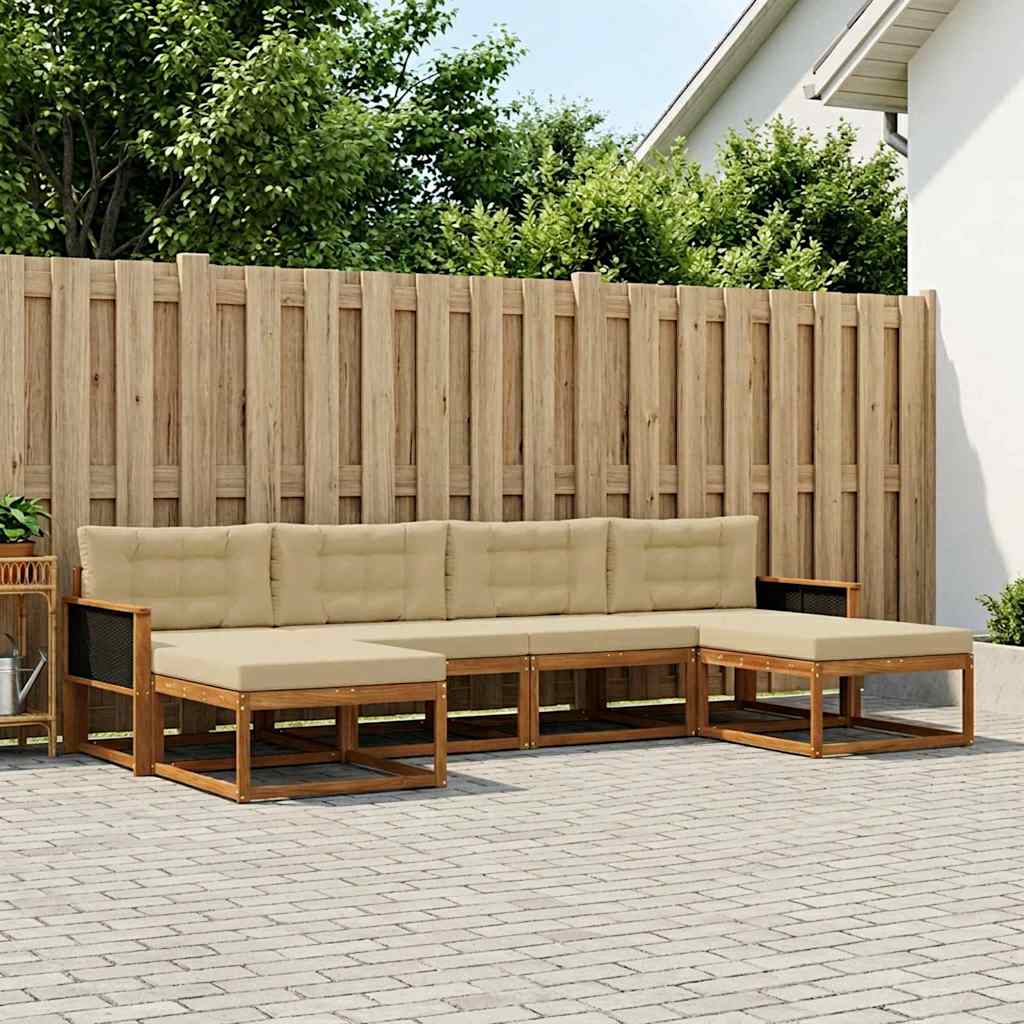 Set di divani da esterno con cuscino 6 pcs Naturale e Beige | homemem39
