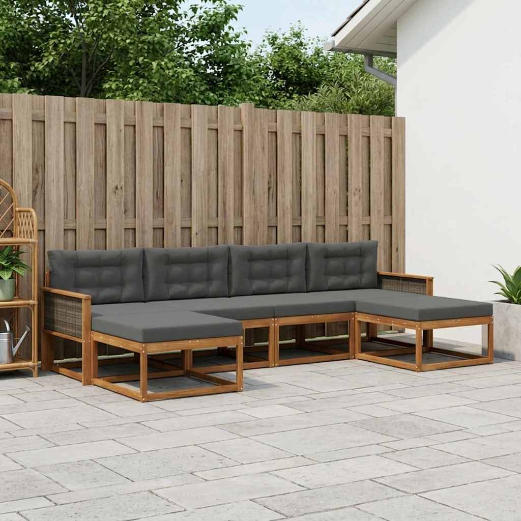 Set di divani da esterno con cuscino 6 pcs Naturale e Antracite