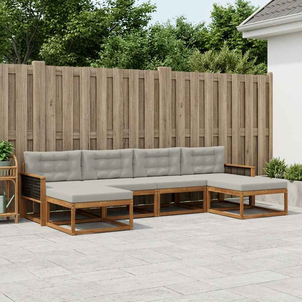 Set di divani da esterno 6 pcs Naturale e Grigio Chiaro | homemem39