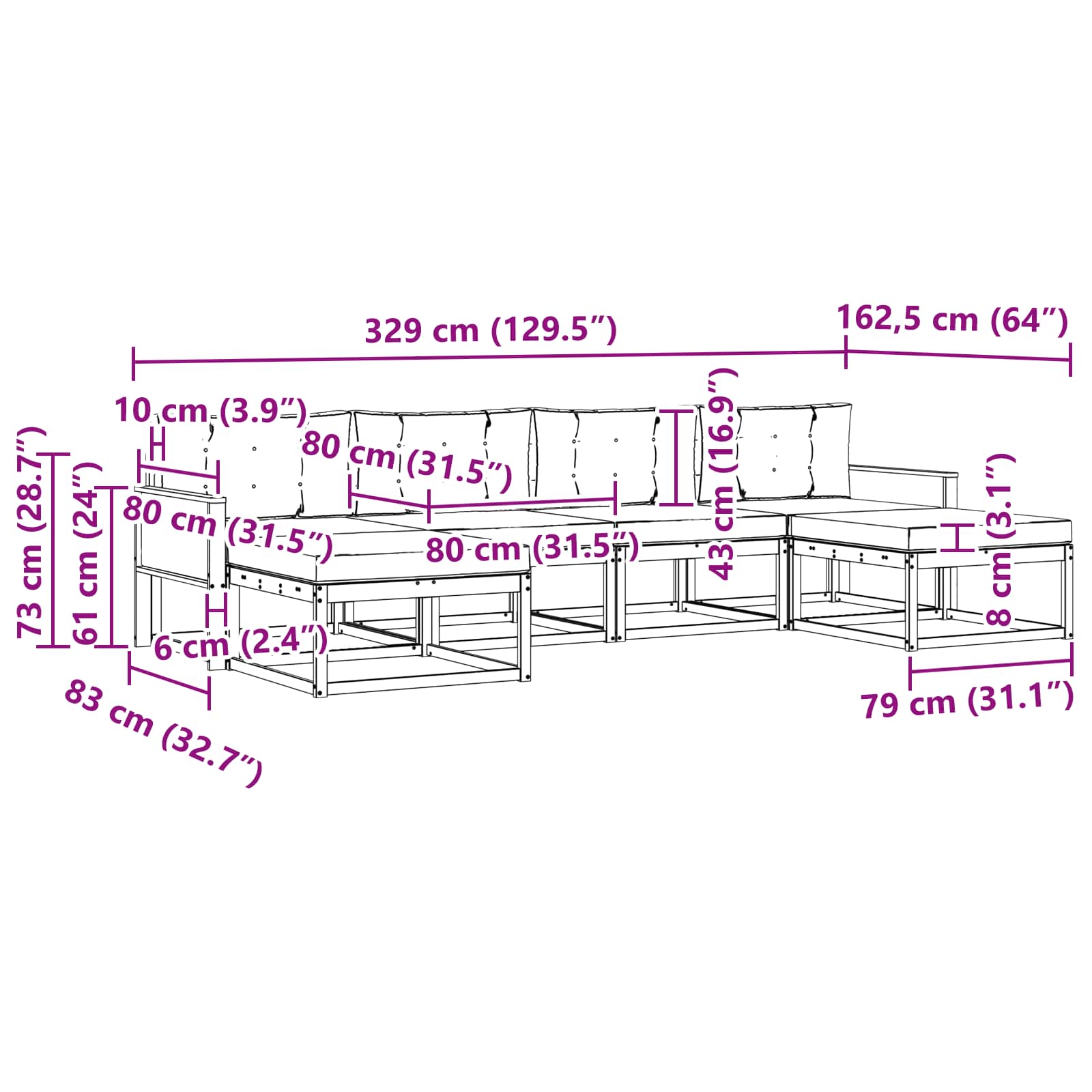 Set di divani da esterno 6 pcs Naturale e Grigio Chiaro | homemem39