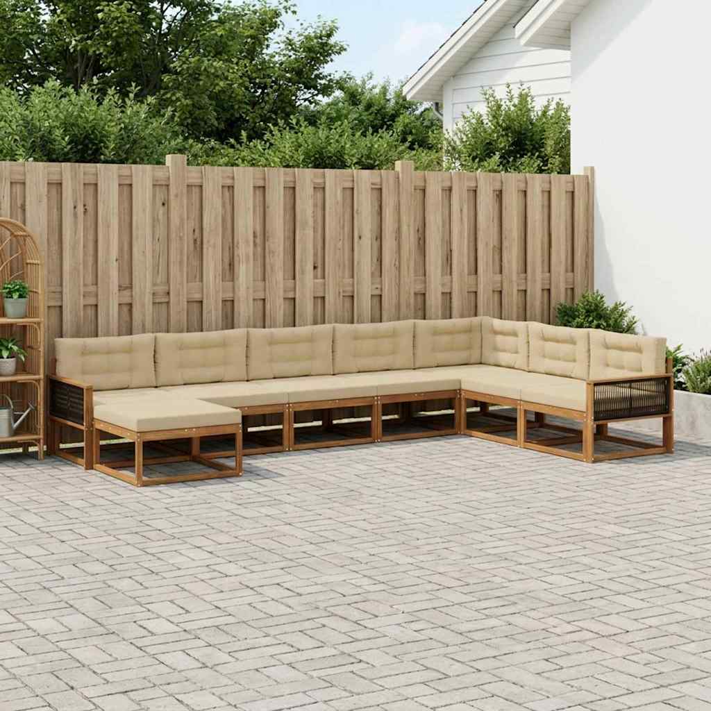 Set di divani da esterno con cuscino 8 pcs Naturale e Beige | homemem39
