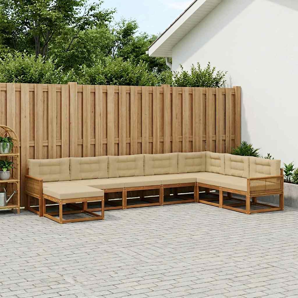 Set di divani da esterno con cuscino 8 pcs Naturale e Beige | homemem39