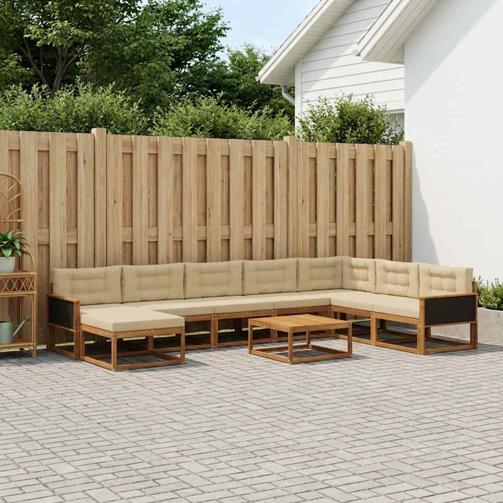 Set di divani da esterno con cuscino 9 pcs Naturale e Beige