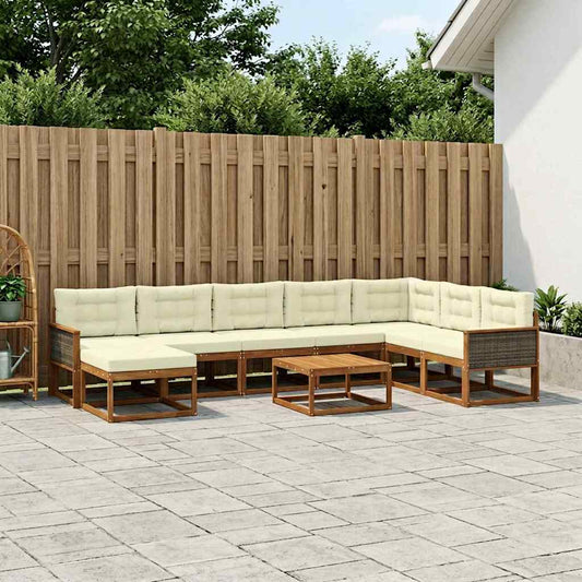 Set di divani da esterno con cuscino 9 pcs Naturale e Crema | homemem39