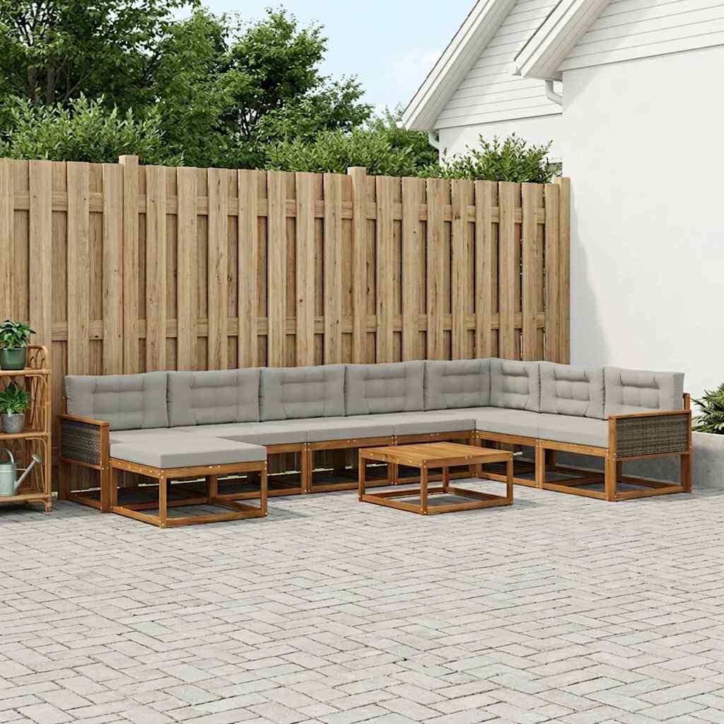 Set di divani da esterno 9 pcs Naturale e Grigio Chiaro | homemem39