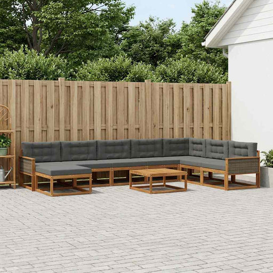 Set di divani da esterno con cuscino 9 pcs Naturale e Antracite | homemem39