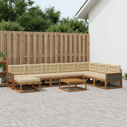Set di divani da esterno con cuscino 9 pcs Naturale e Beige | homemem39