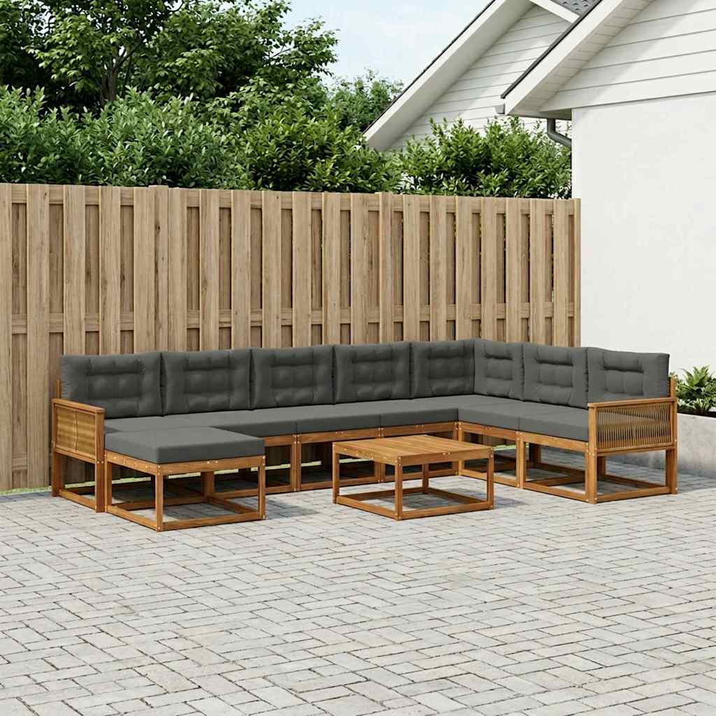 Set di divani da esterno con cuscino 9 pcs Naturale e Antracite | homemem39