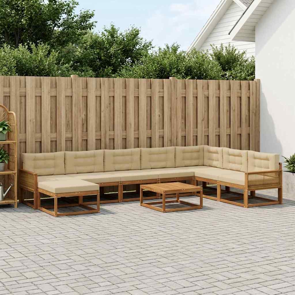 Set di divani da esterno con cuscino 9 pcs Naturale e Beige | homemem39