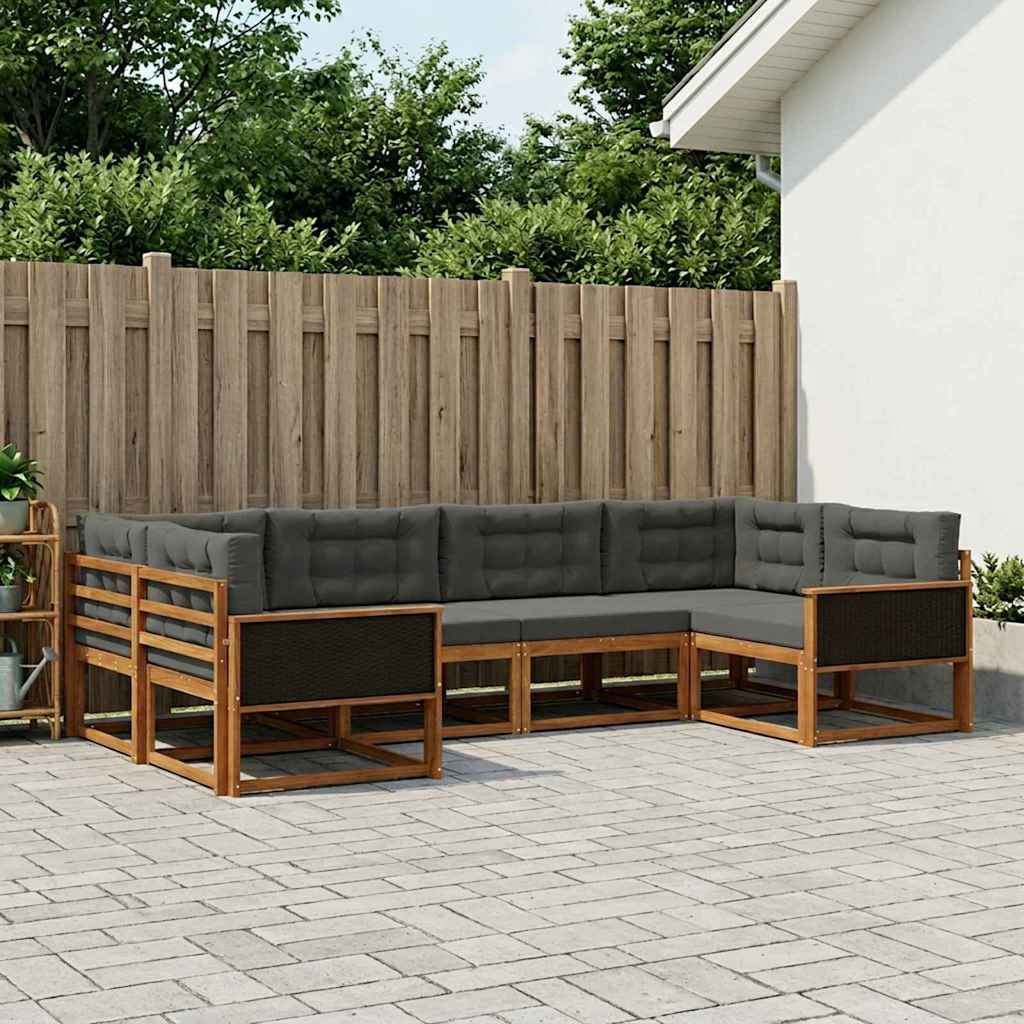 Set di divani da esterno con cuscino 6 pcs Naturale e Antracite