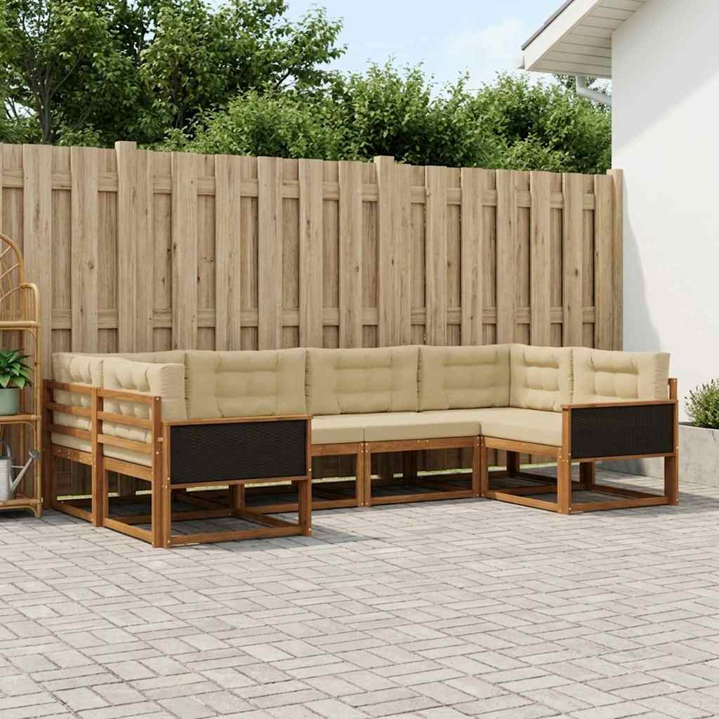 Set di divani da esterno con cuscino 6 pcs Naturale e Beige | homemem39