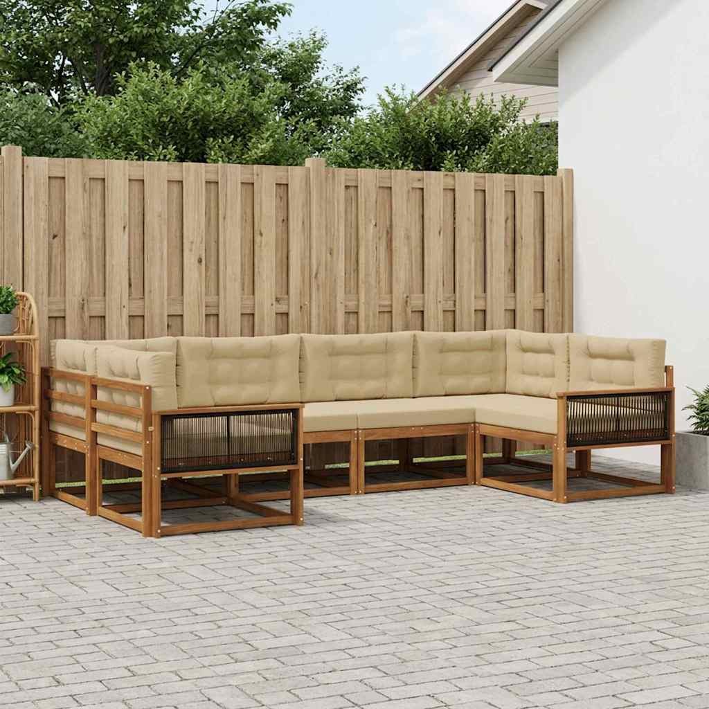 Set di divani da esterno con cuscino 6 pcs Naturale e Beige | homemem39