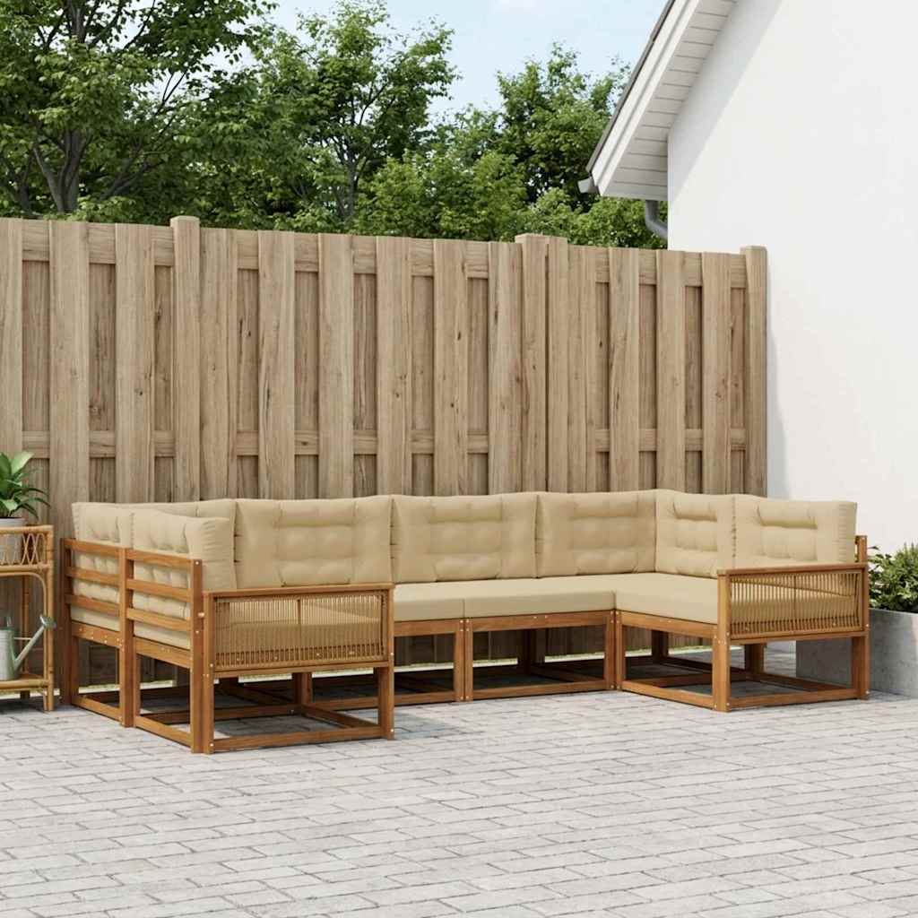 Set di divani da esterno con cuscino 6 pcs Naturale e Beige