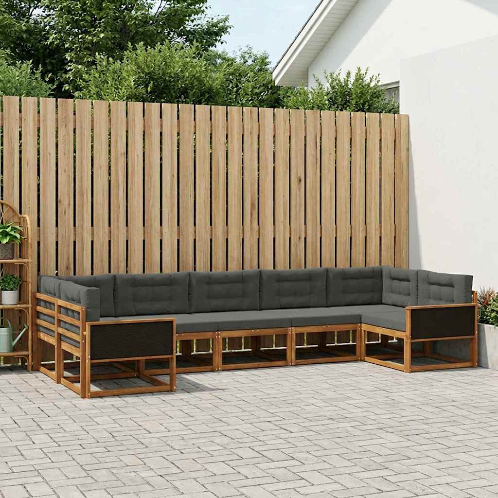 Set di divani da esterno con cuscino 7 pcs Naturale e Antracite | homemem39