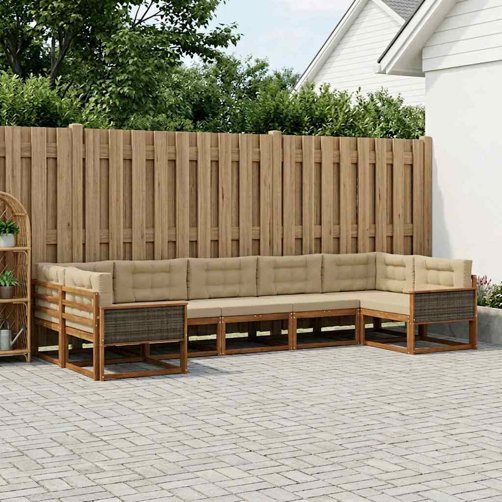 Set di divani da esterno con cuscino 7 pcs Naturale e Beige