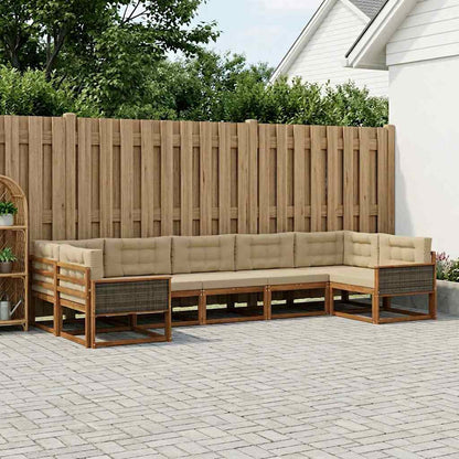 Set di divani da esterno con cuscino 7 pcs Naturale e Beige