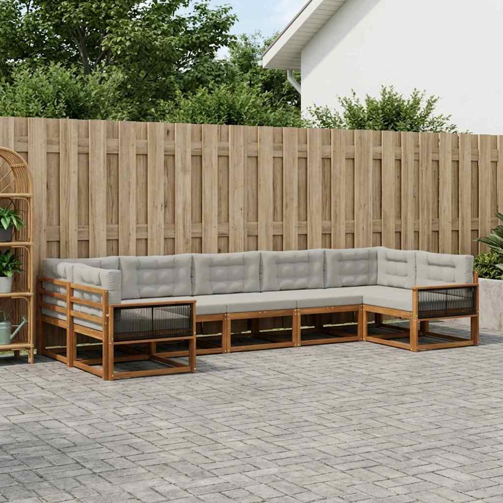 Set di divani da esterno 7 pcs Naturale e Grigio Chiaro