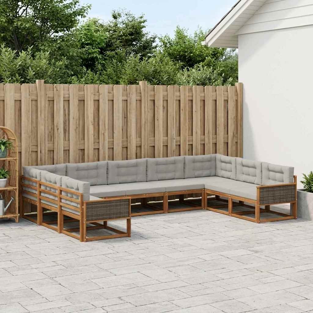 Set di divani da esterno 9 pcs Naturale e Grigio Chiaro