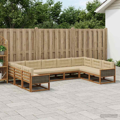 Set di divani da esterno con cuscino 9 pcs Naturale e Beige