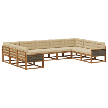 Set di divani da esterno con cuscino 9 pcs Naturale e Beige