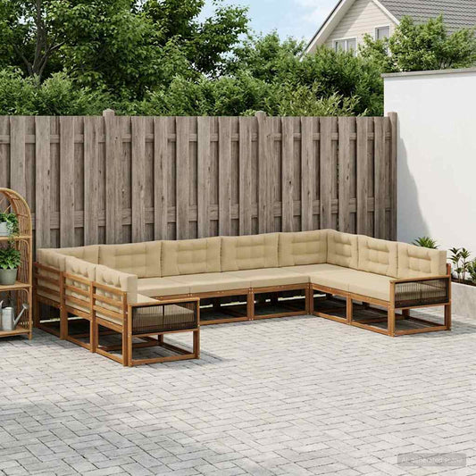 Set di divani da esterno con cuscino 9 pcs Naturale e Beige