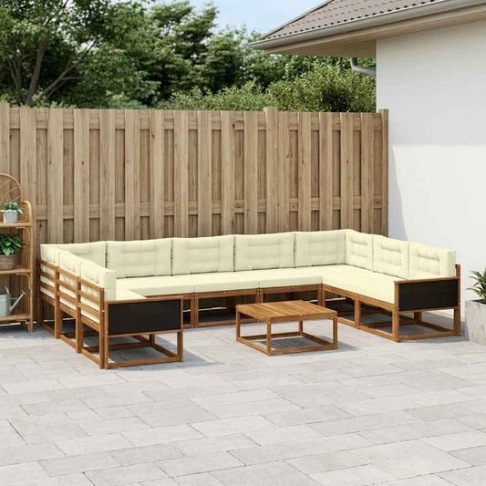 Set di divani da esterno con cuscino 10 pcs Naturale e Crema