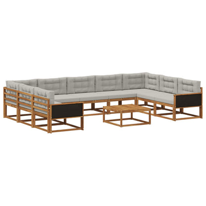 Set di divani da esterno 10 pcs Naturale e Grigio Chiaro