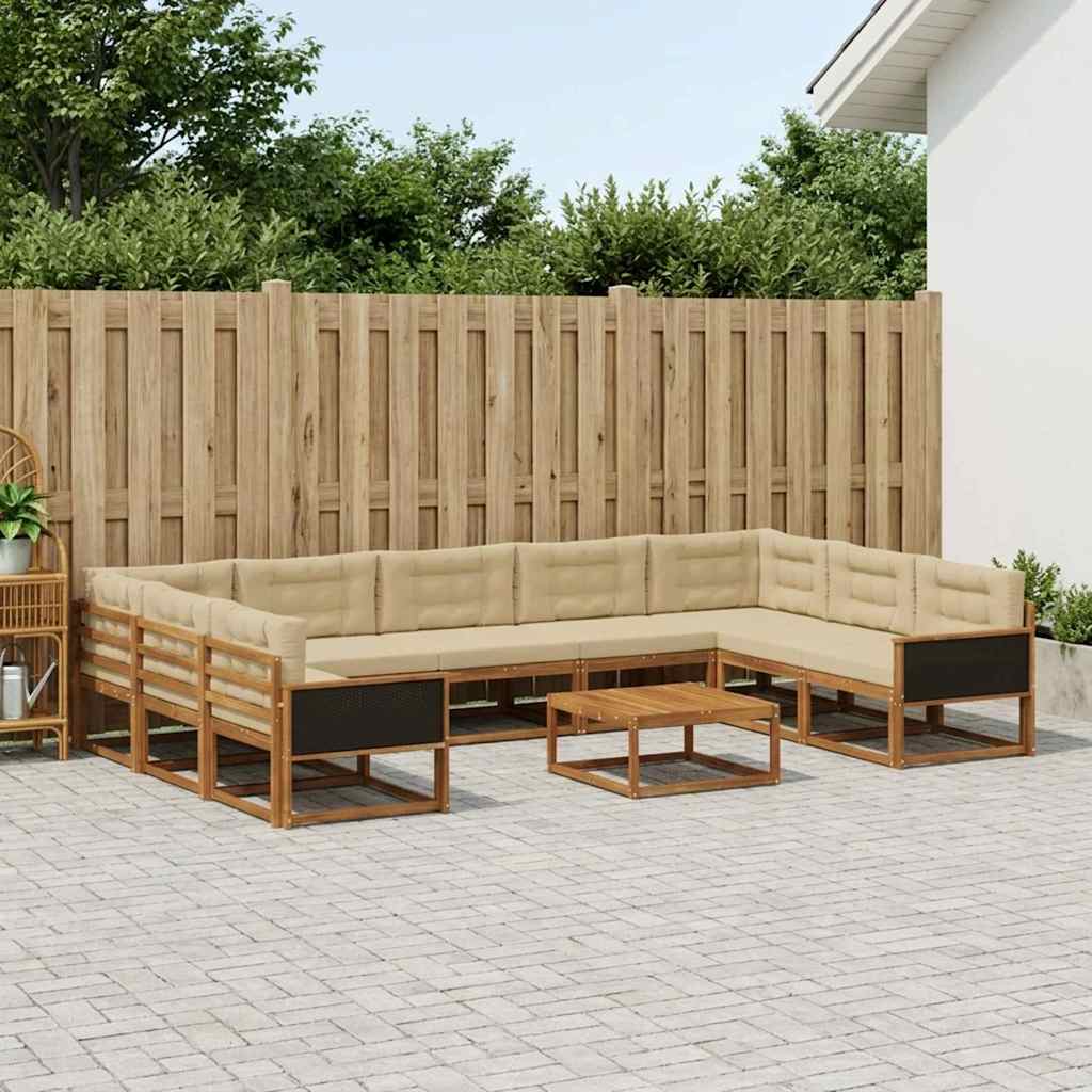 Set di divani da esterno con cuscino 10 pcs Naturale e Beige