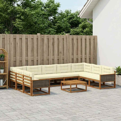 Set di divani da esterno con cuscino 10 pcs Naturale e Crema | homemem39
