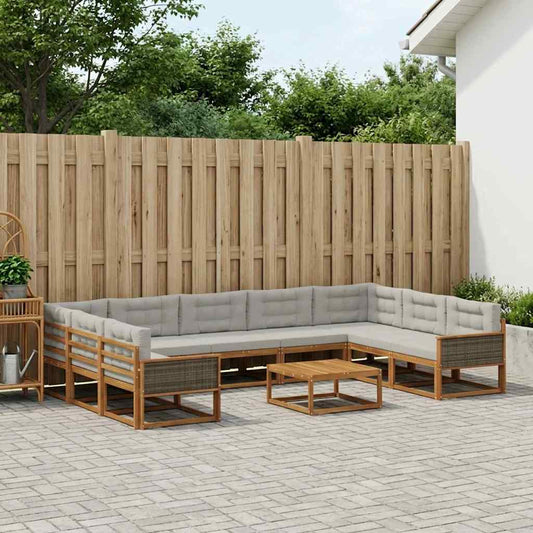 Set di divani da esterno 10 pcs Naturale e Grigio Chiaro | homemem39