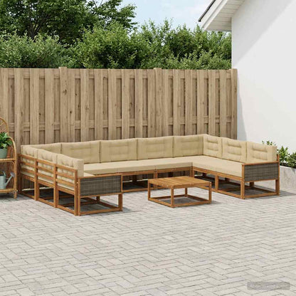 Set di divani da esterno con cuscino 10 pcs Naturale e Beige
