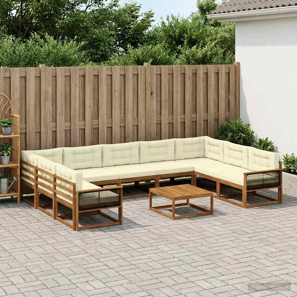 Set di divani da esterno con cuscino 10 pcs Naturale e Crema