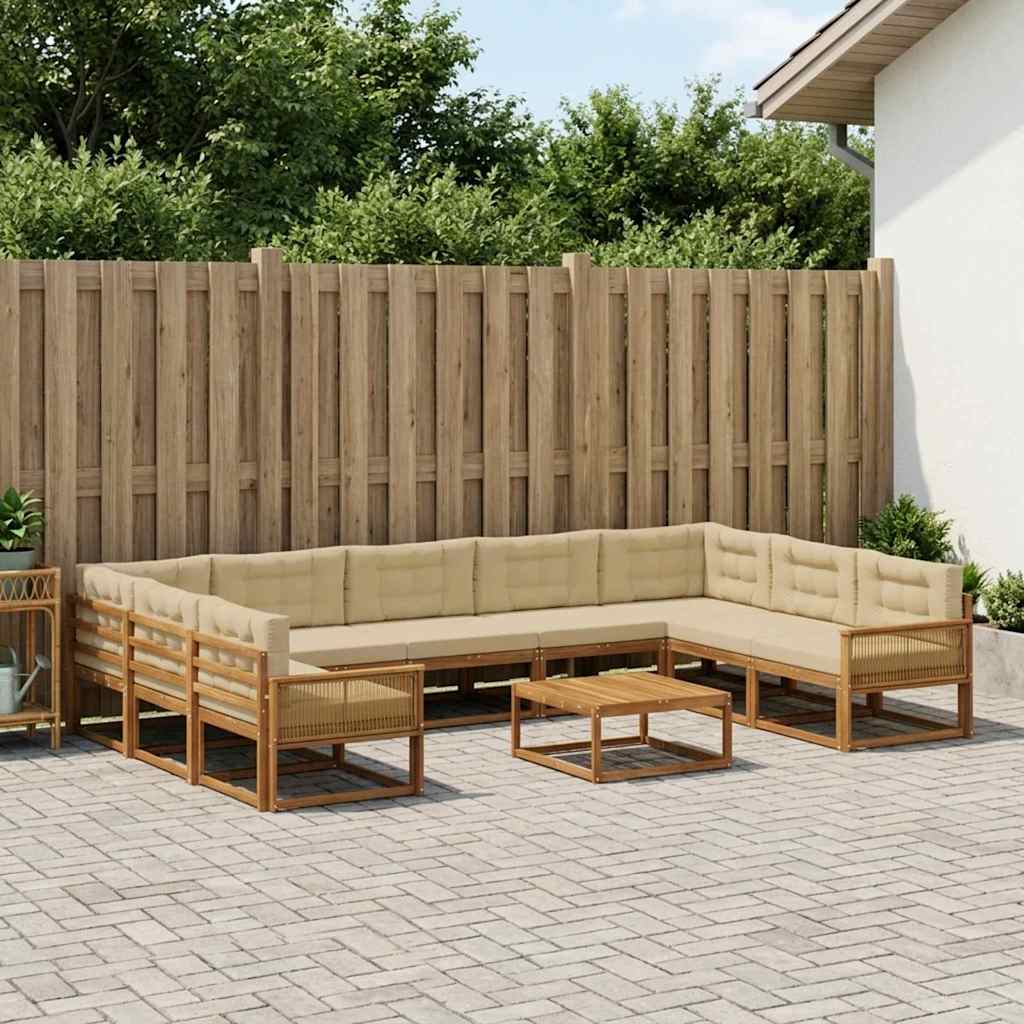Set di divani da esterno con cuscino 10 pcs Naturale e Beige | homemem39