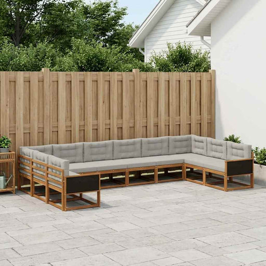 Set di divani da esterno 10 pcs Naturale e Grigio Chiaro