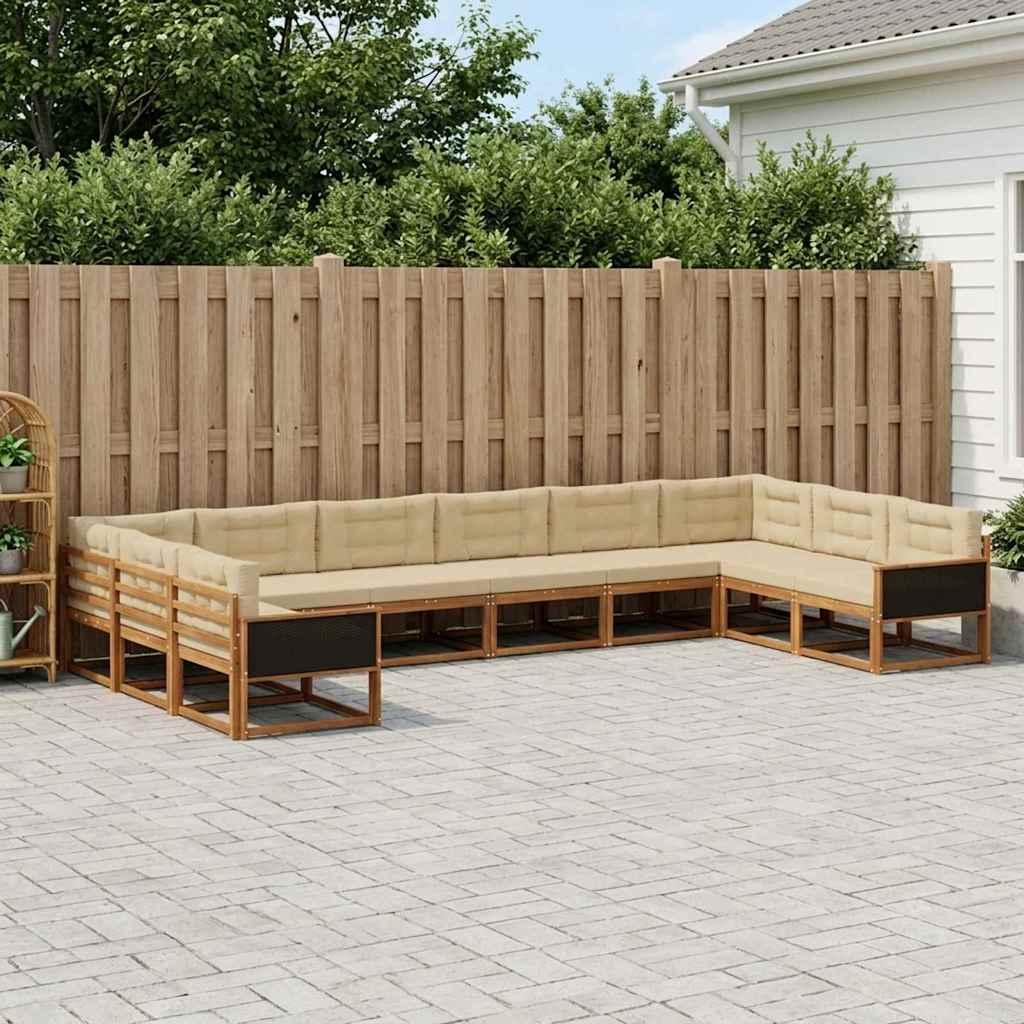 Set di divani da esterno con cuscino 10 pcs Naturale e Beige | homemem39
