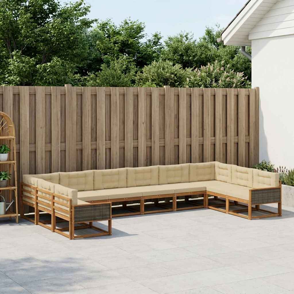 Set di divani da esterno con cuscino 10 pcs Naturale e Beige